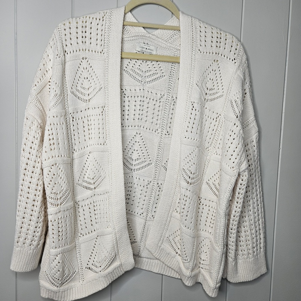 Lucky‎ Brand Cream Sweater Knit Cardigan Coverup - Size Small Petite